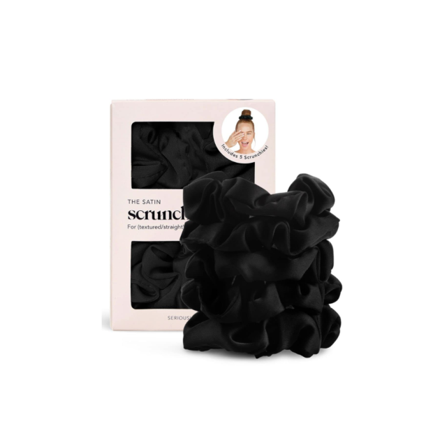 Kitsch Satin Hair Scrunchies for Women-5 pcs (Black)