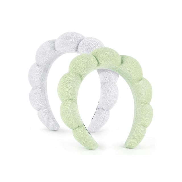 Spa Headbands for Women Ladies-Set of 2 (white+light green)