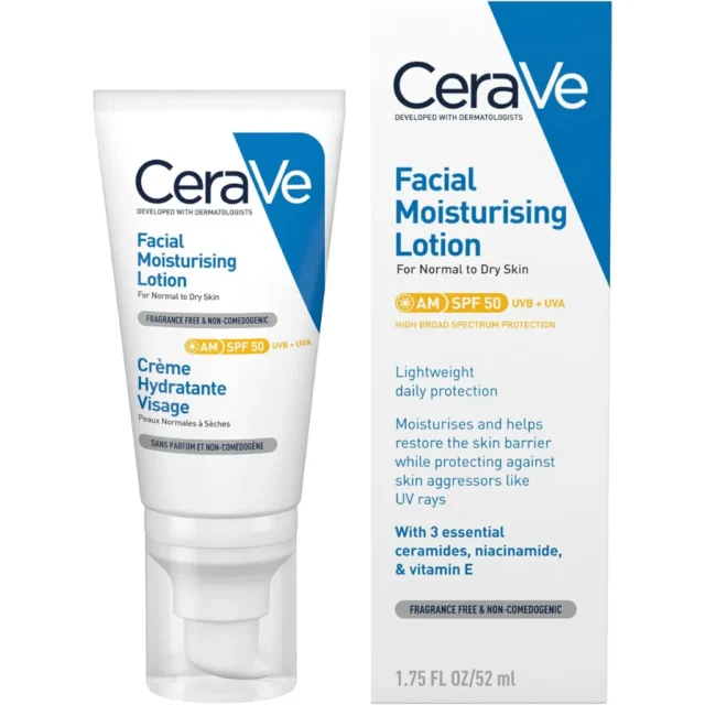 CeraVe AM Facial Moisturising Lotion SPF50 with Ceramides & Vitamin E for Normal to Dry Skin 52ml