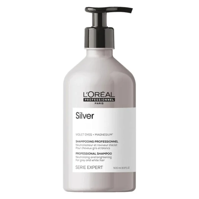 L'Oréal Professionnel Anti-Yellow Tint Hair Shampoo for White, Grey & Bleached Hair, Purple Pigments, Series Expert, Silver Shampoo, 500 ml