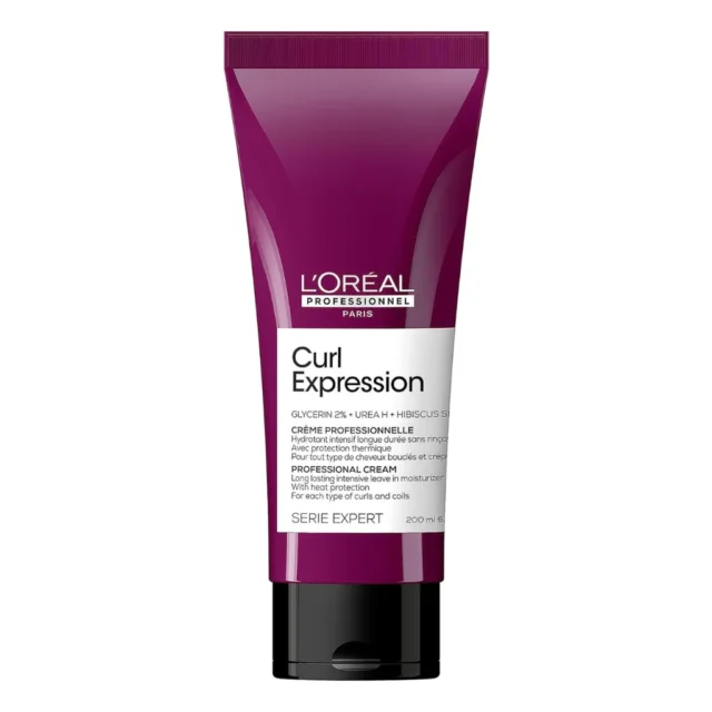 L'Oréal Professionnel Leave-In-Moisturiser, With Heat Protection, For Curly & Coily Hair, With Glycerin, Urea H and Hibiscus Seed Extract, Serie Expert Curl Expression 200ml